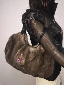 GREY BLUE IRIS MINK FUR BAG HANDBAG PURSE POUCH LEATHER Visone-Nerz-Норка - Picture 1 of 4