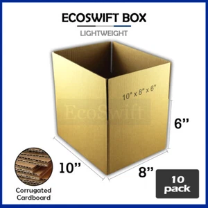 10 10x8x6 EcoSwift Cardboard Packing Moving Shipping Boxes Corrugated Box Carton - Picture 1 of 6