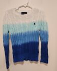 Ralph Lauren Kids Size 5 Dip Dyed Blue Cable Knit Cotton Long Sleeve Sweater