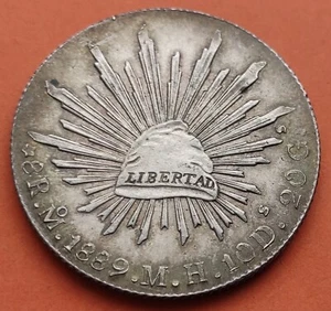 @WOW@ MEXICO City 8 REALES 1889 Mo MH CAP RAYS SILVER COIN KM#377.10 PLATA - Picture 1 of 10