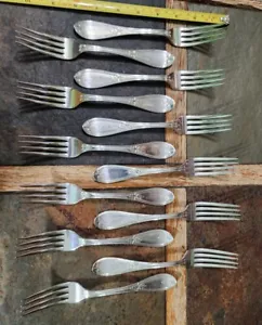SET OF 12 ROGERS & BRO ANTIQUE c1848! OLIVE PATTERN SILVERPLATED DINNER FORKS 🍽 - Picture 1 of 11