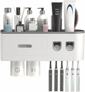 Automatic Toothpaste Dispenser Magnetic Toothbrush 2 Cups Holder 6 Toothbrush Ho - Picture 1 of 12
