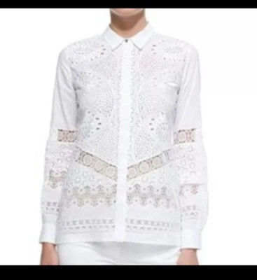 Roberto Cavalli белый лист отверстие кружева рубашка блузка на пуговицах размер 46 - Изображение 1 из 4