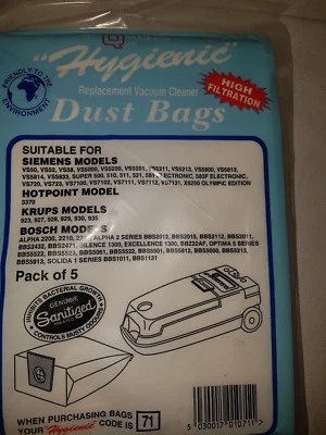 BOSCH SIEMENS KRUPS HOTPOINT VACUUM CLEANER (hoover) BAGS, FITS 100'S OF MODELS. - Image 1 of 4