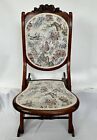 Vintage Folding Wooden Rocking Chair White Padded Upholstery 