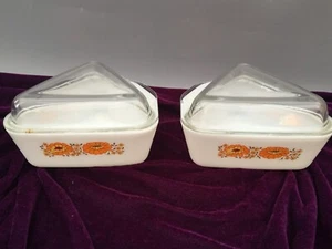 Vintage Pyrex Platzsparer Kasserolle Ringelblume Sonnenblume Dreieck Schalen - Bild 1 von 5