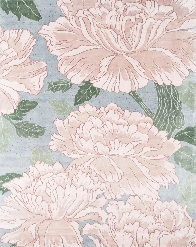 Alfombra de peonía floral pastel para guardería, comedor hecha a mano, alfombra de sala de estar 9x12 Foto 1 de 4