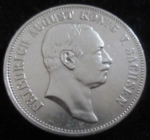 MDS DEUTSCHES REICH KAISERREICH SACHSEN 5 MARK 1907 E "FRIEDR. AUG.", SILBER #Y - Picture 1 of 2