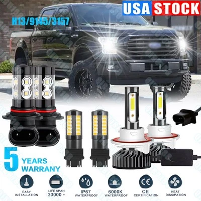 Combo LED Headlight Hi/Lo + Fog Light +Turn Signal Bulbs FOR 2004-2014 Ford F150 - Image 1 of 4