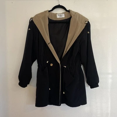 Abrigo/chaqueta de lluvia ligera Bellissima 5th Avenue para mujer talla XS/TP negro y dorado Foto 1 de 4