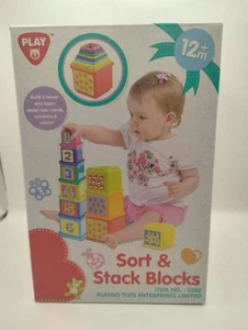 New Playgo Toys Sort & Stack Blocks Number Color Letter Infant Toddler Learning - Picture 1 of 5