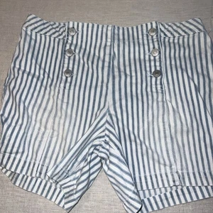 Pantalones cortos elásticos ARTISAN NY para mujer talla 12 azul a rayas con botones delanteros - Imagen 1 de 2