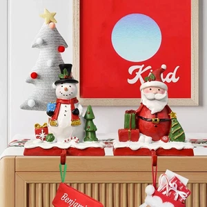Mantel Stocking Holder Christmas Decor Organizer Festive Set with Resin Snowman - Imagen 1 de 11