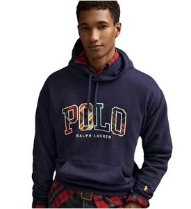 POLO RALPH LAUREN uomo blu navy pullover pile felpa con cappuccio logo a quadri nuova con etichetta taglia XXL - Foto 1 di 6