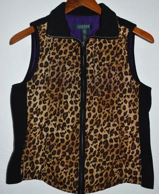 Ralph Lauren LRL Chaleco Puffer Guepardo Animal Estampado Bolsillos Cremallera Frontal Pequeño Foto 1 de 4