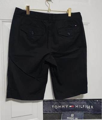 Tommy Hilfiger Women Size 8 Bermuda Shorts Black Flap Pockets with Logo - Image 1 of 4