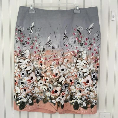 Falda Lápiz Floral Colibrí Talbots Talla 16 Mezcla de Lino Naturaleza Oficina Carrera Foto 1 de 4