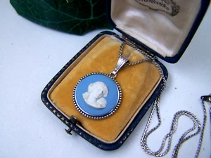 GORGEOUS VINTAGE 925 SOLID STERLING SILVER JASPER CAMEO PENDANT 16" NECKLACE - Picture 1 of 11