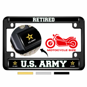 Motorcycle 4-hole Metal License Plate Frame - U.S. ARMY RETIRED with STAR LOGO - Picture 1 of 15