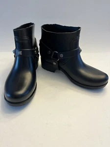 DIRTY LAUNDRY Black Silver Stud Rubber Rain Biker Motorcycle Ankle Boots 7 READ - Picture 1 of 9