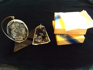 1981 & 82 HENCO Crystal Clear Ornaments ~ Orig Boxes ~ Harvest Basket & Songbird - Picture 1 of 6