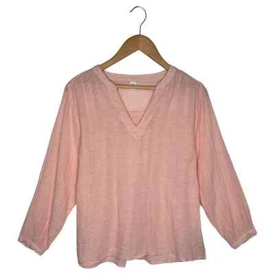 Old Navy Top Womens L Linen Cotton V Neck Long Sleeve Beachy Lagenlook Pink - Image 1 of 4