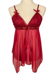 Avidlove Red Lace Babydoll Lingerie With Sheer Mesh Skirt & Adjustable Straps - - Picture 1 of 4