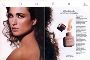 1986 L'oreal Andie MacDowell maquillaje visual 2 páginas anuncio de revista - Imagen 1 de 1