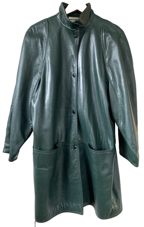 Mundial vintage años 80 90. H. HARRIS Chaqueta a Presión de Cuero Verde Abrigo Mod Talla S Hecho en EE. UU. Foto 1 de 4