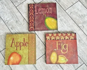 Vintage Southern Living Wall Art Kitchen Trio Apple Lemon Fig Rust Country Farm - Picture 1 of 5