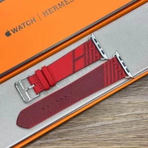 HERMES Apple Watch 45/44/42mm Red Nylon Band Single Tour Twill Jump Near Mint - Zdjęcie 1 z 5