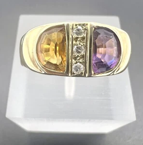 💎🟪🟧 D Design Ring•Citrin•Diamant • Amethyst • 585.GelbGold 14K • DE 53/13 • - Bild 1 von 8