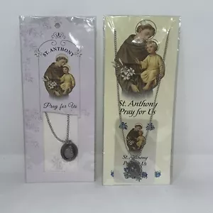 Lote de 2 Colgantes San Antonio Pray For Us Patrono de Artículos Perdidos - Imagen 1 de 7