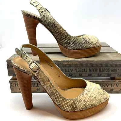Stuart Weitzman Cream Snakeskin Slingback Heels Size 7 New - Image 1 of 4
