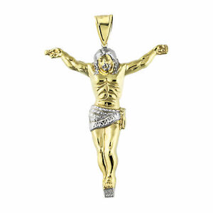 3.75" Diamond Cut Crucifix Jesus Body Pendant Bonded 1/10th 10k Yellow Gold