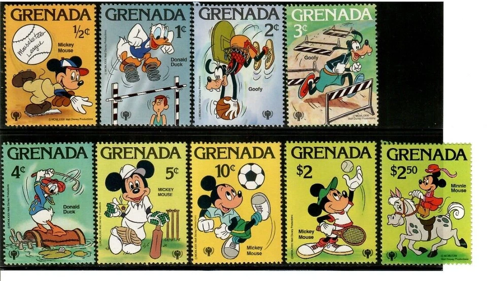 Granada 1979 - Disney - Deportes - Juego de 9 estampillas - Scott #950-58 - MNH Foto 1 de 1