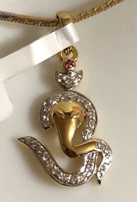 0.3CT DIAMOND RED RUBY 14K GOLD HINDU RELIGIOUS LORD GANESH PENDANT-USA SELLER - Image 1 of 4