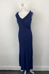Vintage Laura Ashley Maxi Dress Blue Ruffled Trim Sz Medium Ladies - Picture 1 of 8
