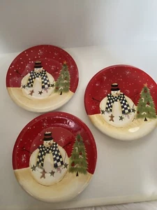 Vintage Int Country Pupazzo di Neve Natale 10,5" Piatti Becca Barton - Quantità 3 NOS, WBox - Foto 1 di 14