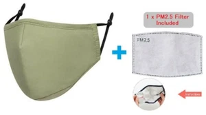 Baumwolle Gesichtsmaske Waschbar Wiederverwendbar Atmungsaktiv Virenschutz Filtertasche Grn - Bild 1 von 2