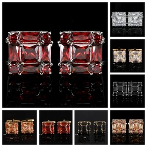 Herren Luxus Quadrat Strass Kristall Manschettenknopf Business Party Manschettenknöpfe Verpackt - Bild 1 von 10