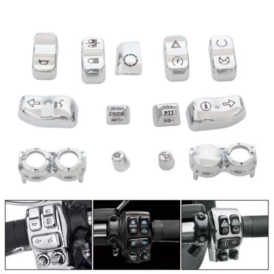 13Pcs Chrome Hand Control Switch Housing Cap Button Cover For Harley Road Glide - Image 1 of 4