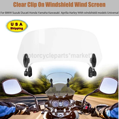 Motorcycle Clear Clip On Windshield Wind Screen Fit For BMW Suzuki Yamaha YZF R6 Foto 1 de 4