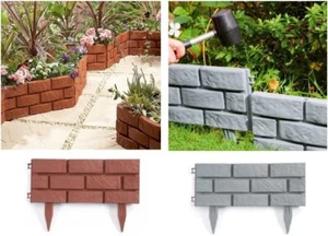 8PK BRICK EFFECT PANEL PLASTIC INTERLOCKING GARDEN EDGING SKIRTING BORDER FENCE - Picture 1 of 1