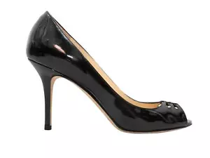 Black Jimmy Choo Patent Peep-Toe Cutout Pumps Size 37.5 - Picture 1 of 5
