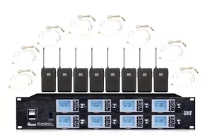8 Channel UHF Wireless Headworn Microphone System 2U Rack Mount for School Stage - Picture 1 of 3