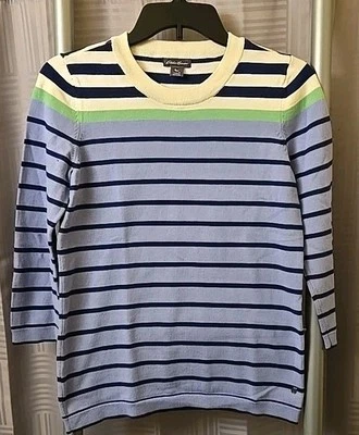 Suéter Eddie Bauer Mujer Talla S Manga 3/4 Rayas Púrpura y Azul con Blanco Foto 1 de 4