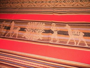 Red Large Tapestry Manta LLamas, Vases and Tumi Designs from Peru - Picture 1 of 5