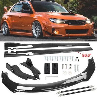For Subaru WRX STI Impreza Carbon Fiber Front Bumper Lip Side Skirt Strut Rods - Image 1 of 4
