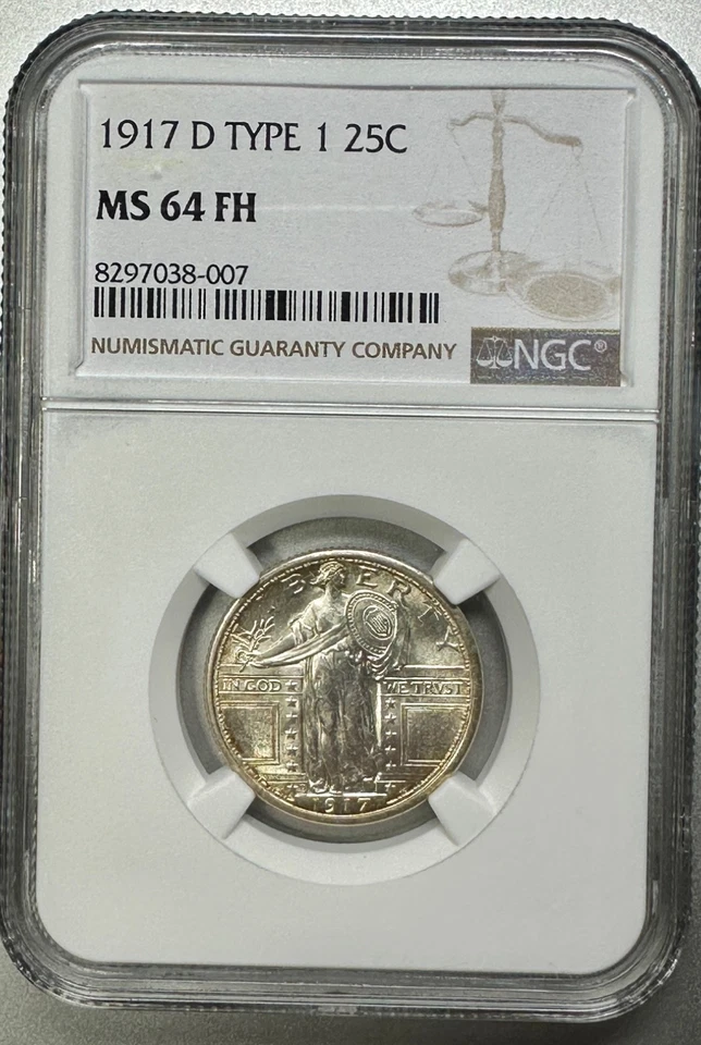 1917-D  TYPE 1 STANDING LIBERTY QUARTER   NGC  MS64 FH   NEAR GEM FULL HEAD - Image 1 of 4